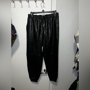 Abercrombie Vegan Leather Joggers in Black